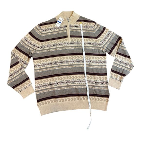 NWT Tasso Elba Men’s XL Cashmere Silk Blend Sweater Tan Striped Pullover Soft - Picture 3 of 5